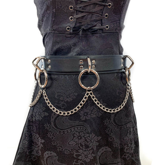 Black Leather Chain Bondage Belt
