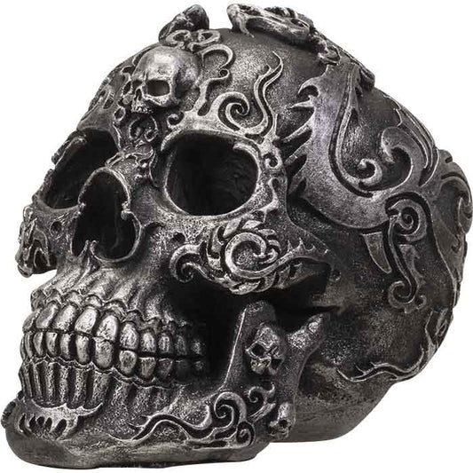 Silver Gothic Skull Statue