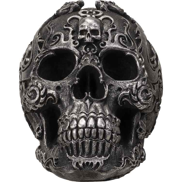 Silver Gothic Skull Statue