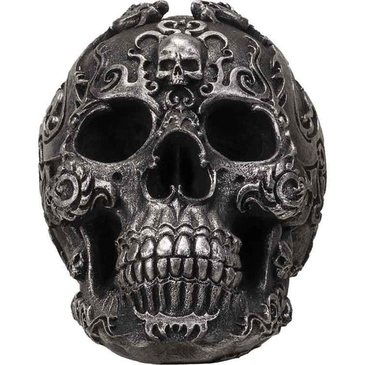 Silver Gothic Skull Statue