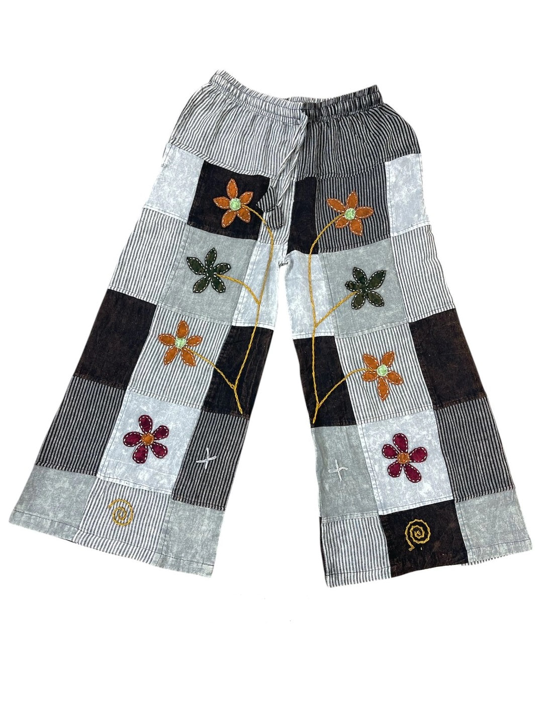 Embroidered Floral Wide Leg Pants