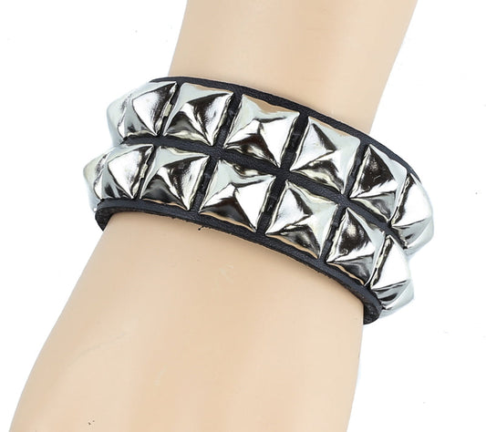 2 Row 1/2" Pyramid Studded Bracelet