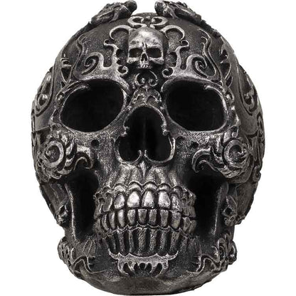 Silver Gothic Skull Statue